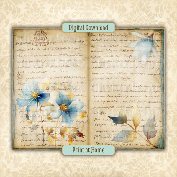 Blue wildflowers junk journal double page