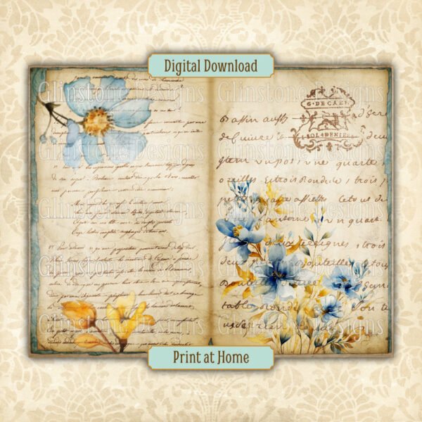 Blue wildflowers junk journal double page