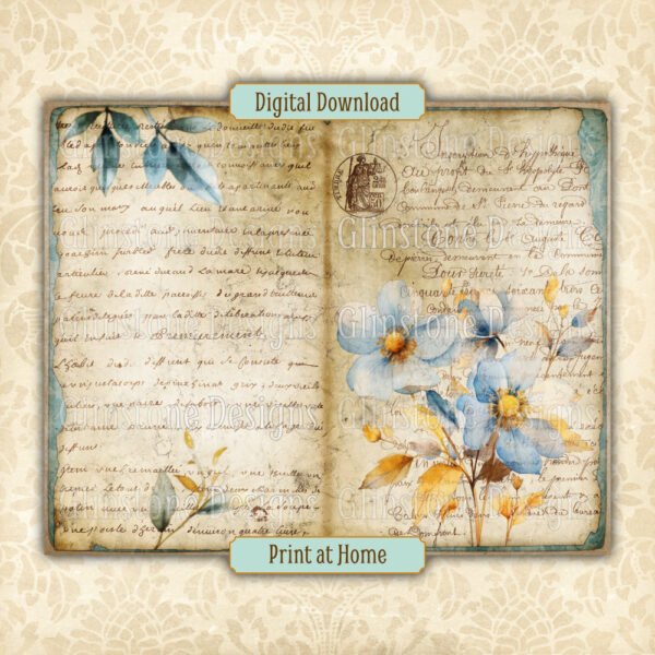 Blue wildflowers junk journal double page