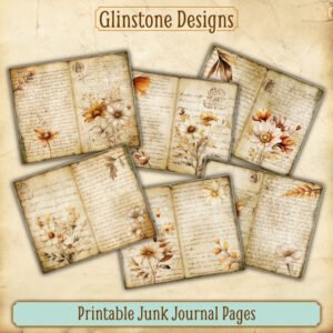 Six brown wildflowers printable junk journal double pages