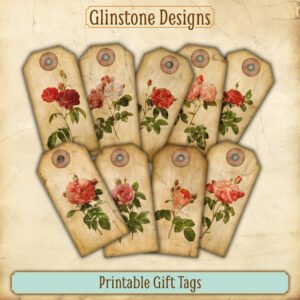 Nine distressed vintage roses printable gift tags