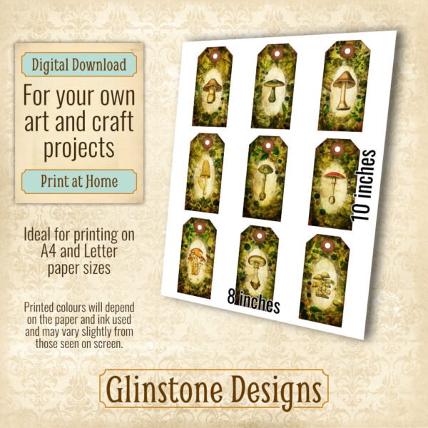 Nine forest mushrooms gift tags details