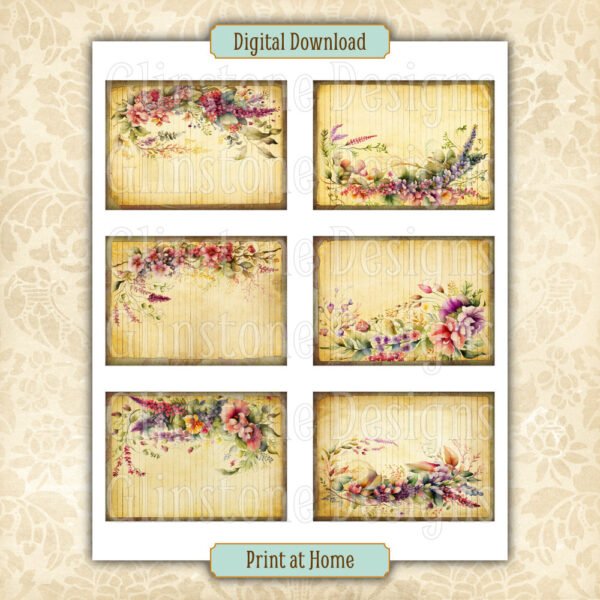 Six garland lined pages art cards on a page