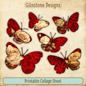 Six printable gothic rose butterflies