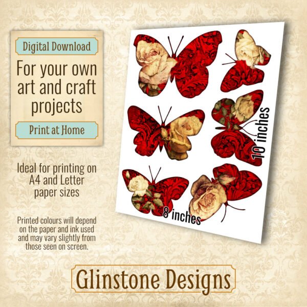 Gothic rose butterflies collage sheet details