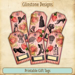 Six pink candy stripe vintage fashion printable gift tags