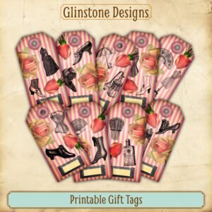 Nine pink candy stripe vintage fashion printable gift tags