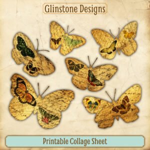 Six printable vintage butterflies