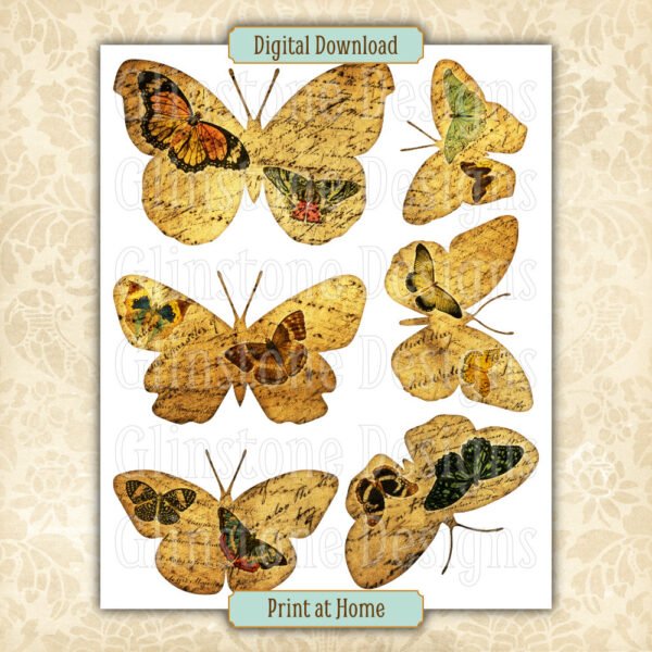 Vintage butterflies collage sheet