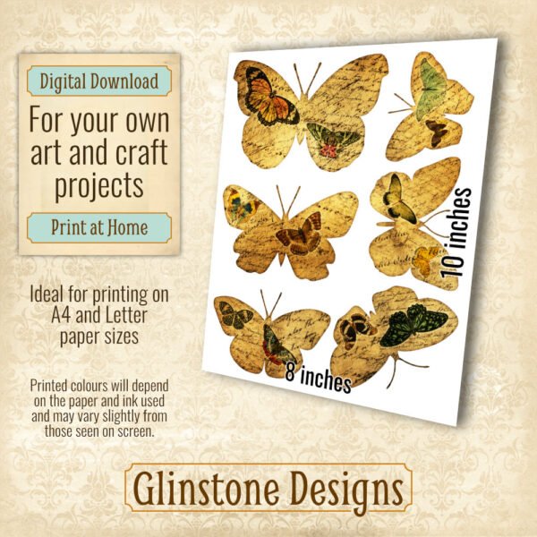 Vintage butterflies collage sheet details