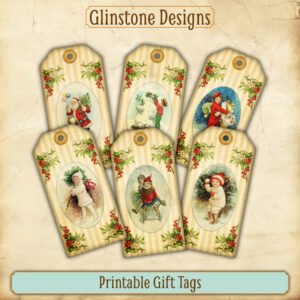 Six vintage Christmas printable gift tags