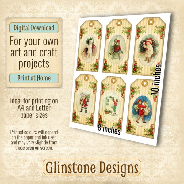 Six vintage Christmas gift tags details