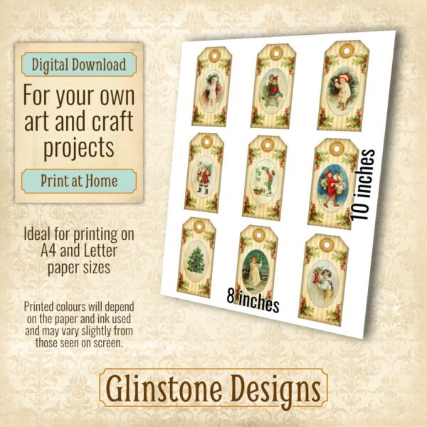 Nine vintage Christmas gift tags details