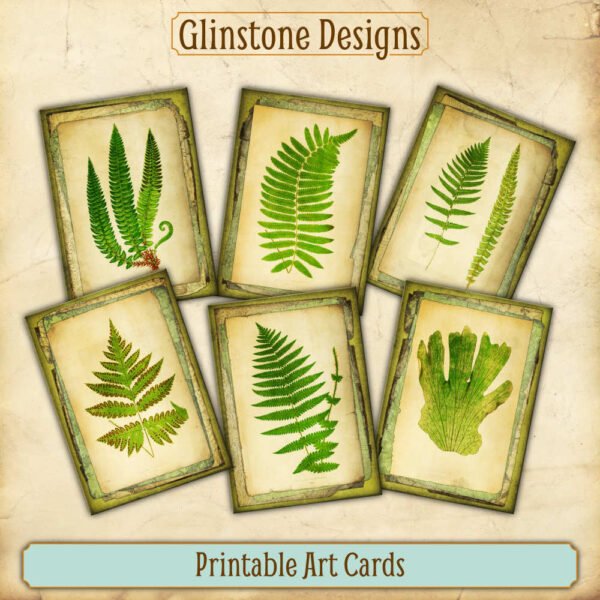 Six vintage ferns printable art cards