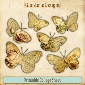 Six printable vintage rose butterflies