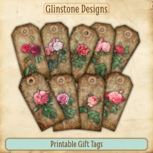 Nine vintage roses and damask printable gift tags