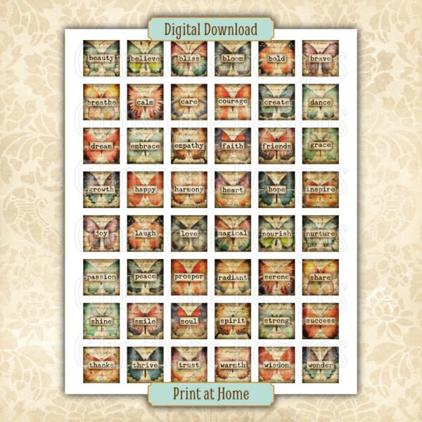 Inspirational butterflies 1 inch squares collage sheet