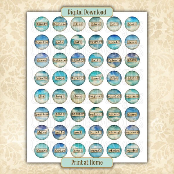 Inspirational skies 1 inch circles collage sheet