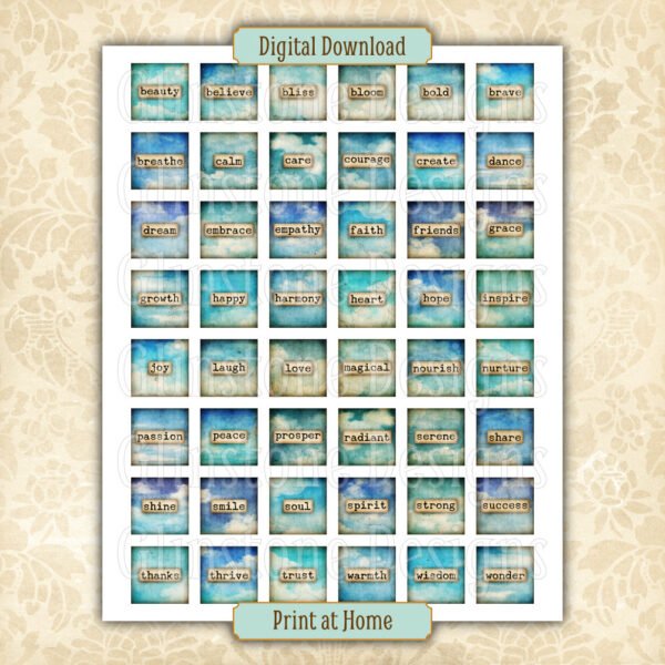 Inspirational skies 1 inch squares collage sheet