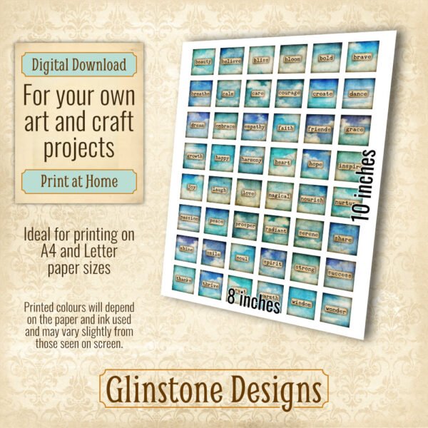 Inspirational skies 1 inch squares collage sheet details