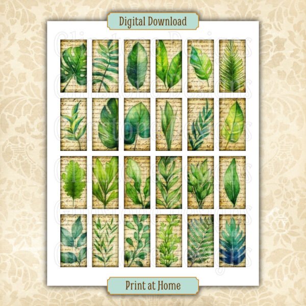 Leaves 1 x 2 inches dominoes collage sheet