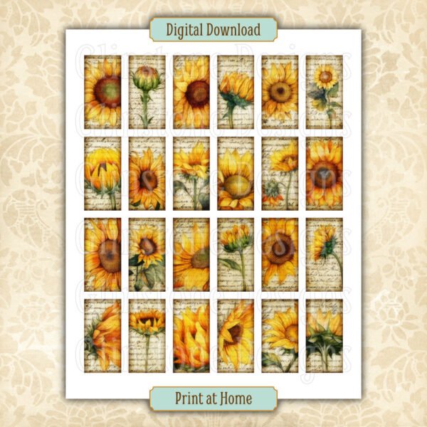 Sunflowers 1 x 2 inches dominoes collage sheet